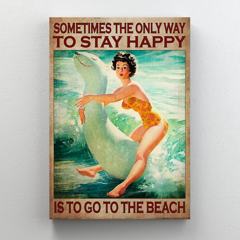 Parfois, «The Way To Stay Happy Is To Go», toile de la galerie The Beach, H 20 po x l 16 po x P 14 po