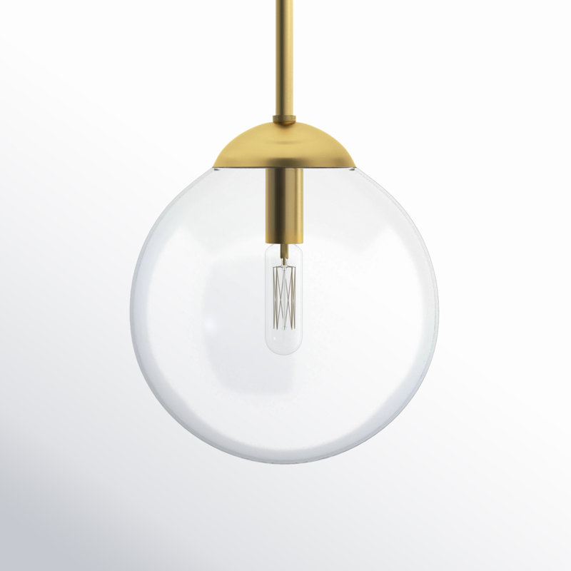 1-Light Single Globe Pendant in Natural Brass, Natural Brass