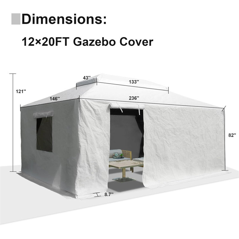 12'X20' Gazebo Cover For Hardtop Gazebos, 121.2" H x 240" W 144" D