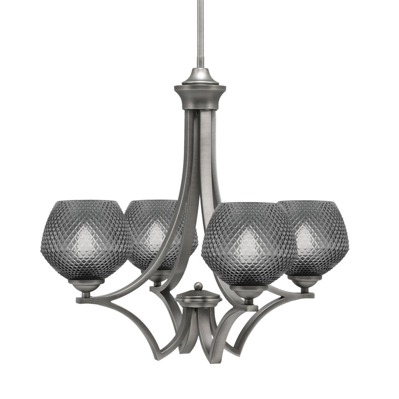 Lustre suspendu 4 lumières en verre fumé Shutesbury, Clair, Nickel brossé