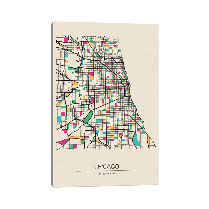 «Chicago, Illinois Map» par Ayse Deniz Akerman - impression sur toile tendue, H 60 po x l 40po x P 1,5 po