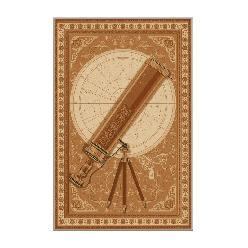Tapis oriental classique lavable à la machine à motif de télescope Parnika en brun - reliure beige, 4 x 2