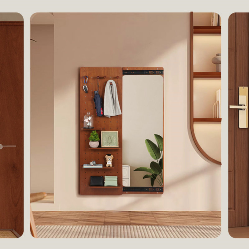 Wall Mounted Full Length Mirror, Full Body Mirror With Shelf, Full Body Mirror With Hook Wall Mounted Mirror With Multifunctional Design Panel(47.6*15.7In)