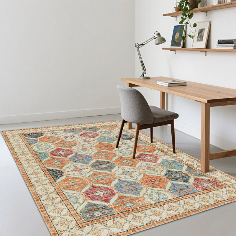 Retro Rugs for Living Room, Soft Low Pile Indoor Outdoor Rugs, Washable Non Slip Faux Wool Throw Rug, Large Carpet for Bedroom Dining Room Table Home Decor Use, Ideal For High Traffic Areas