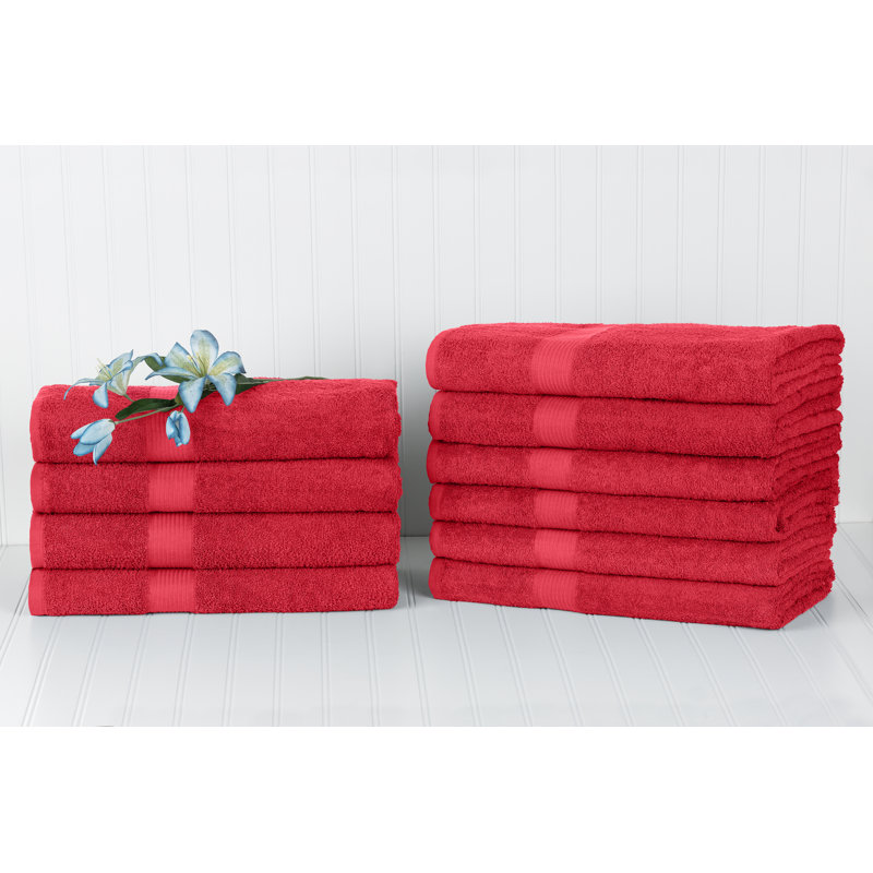  Serviette de bain 100% coton Dobby Border, Rouge