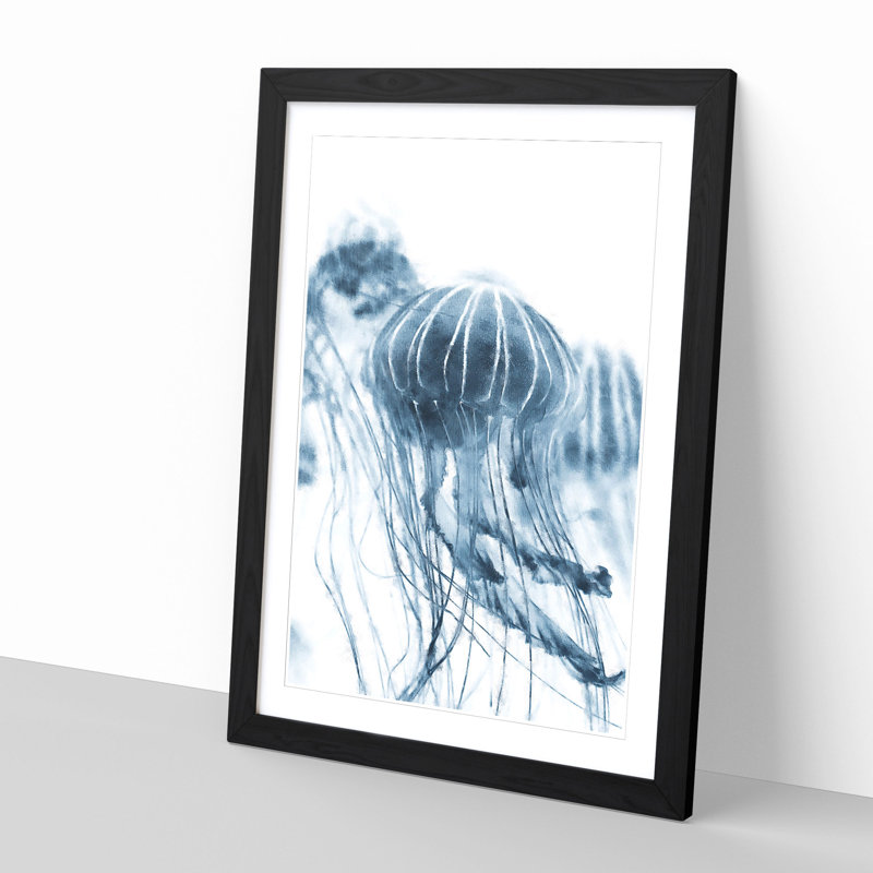A Blue Jellyfish - Framed Print, Black Framed, 87cm H x 62cm W x 2cm D