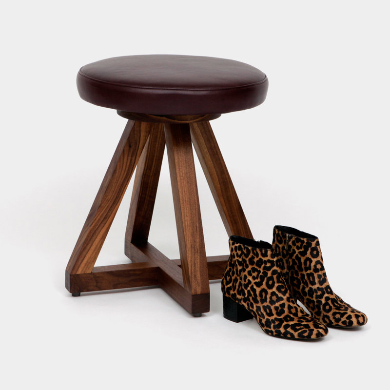 X Solid Wood Accent Stool, Burgundy, Oil-rubbed Walnut