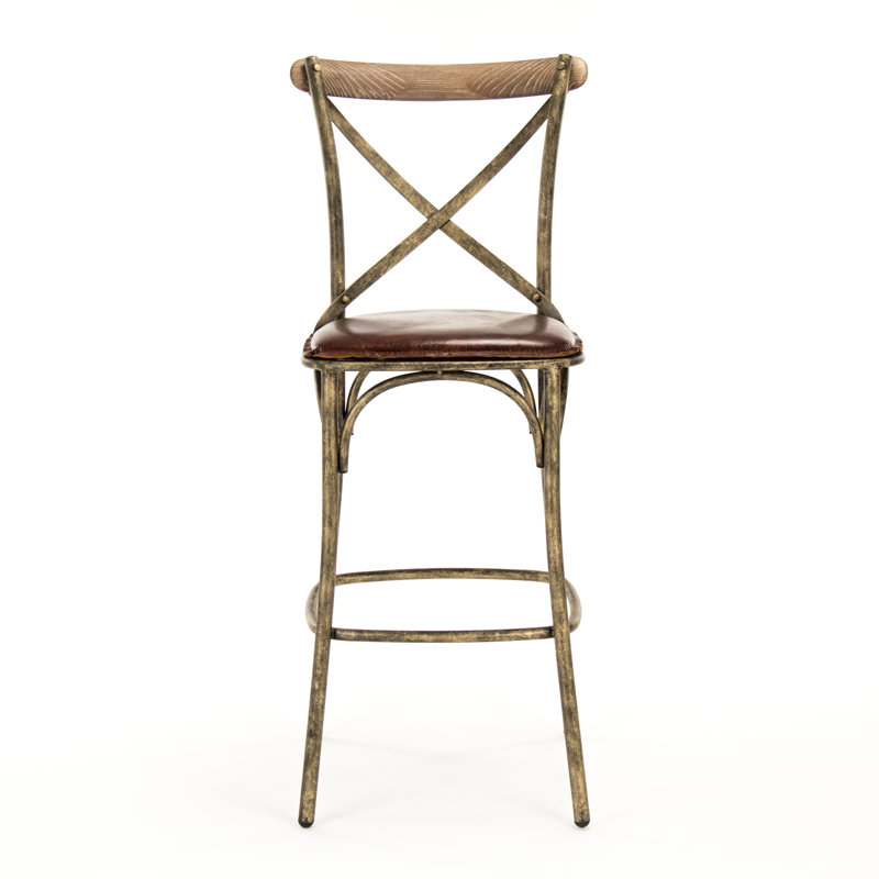 Zain Upholstered Stool with Metal Frame, Bronze, Bar Stool (30" Seat Height)