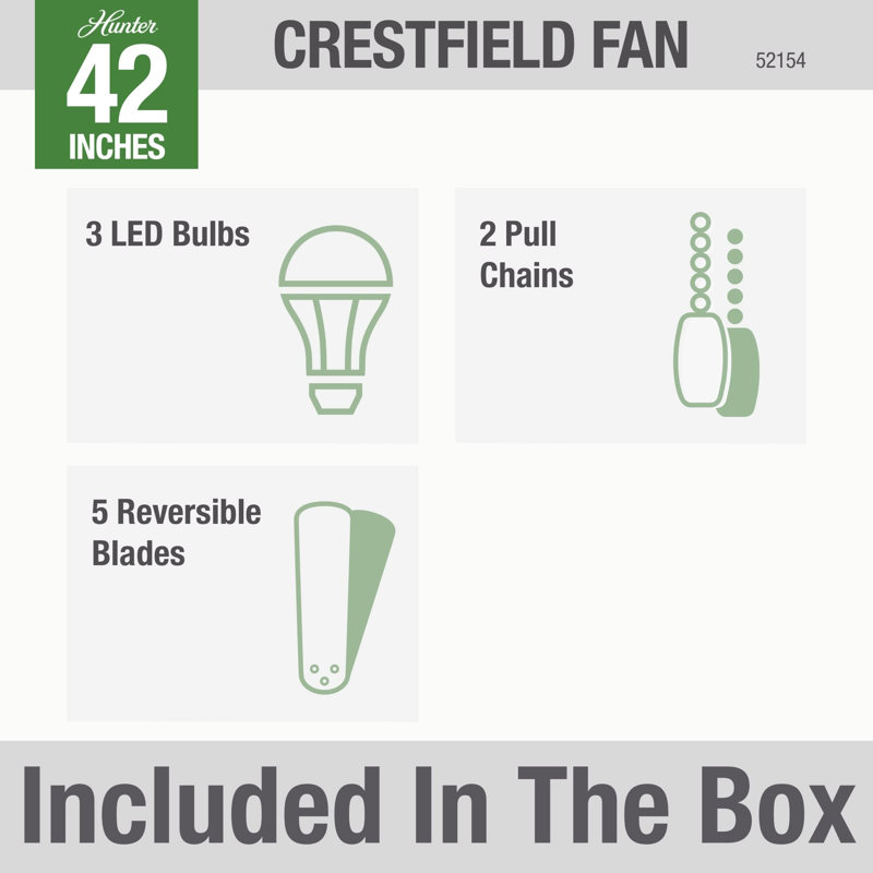 42" Crestfield 5 - Blade Indoor Modern Farmhouse Small Room Ceiling Fan with Lights and Pull Chains, Brushed Nickel
