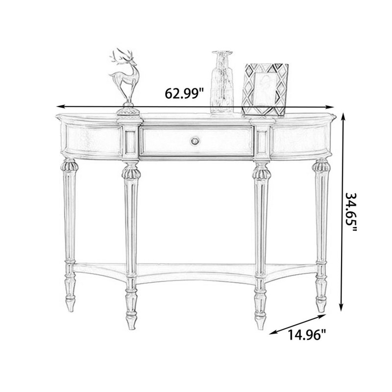 Console demi-cercle Champagne, H 34,65 po x l 62,99 po x P 14,96 po
