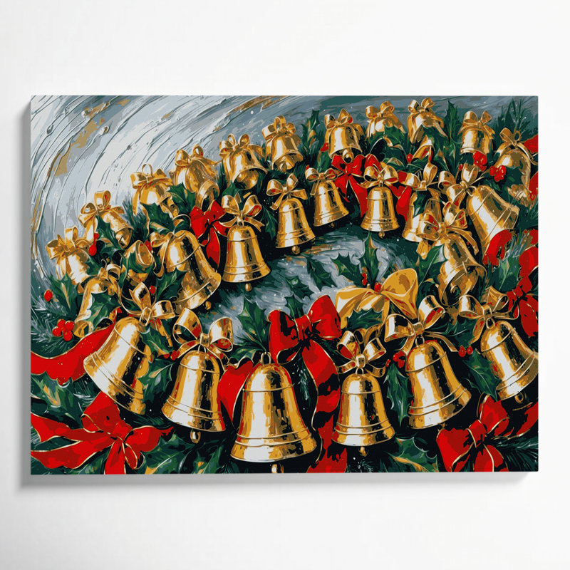 «Christmas Christmas Bells», art mural sur toile brune, H 20 po x l 24 po
