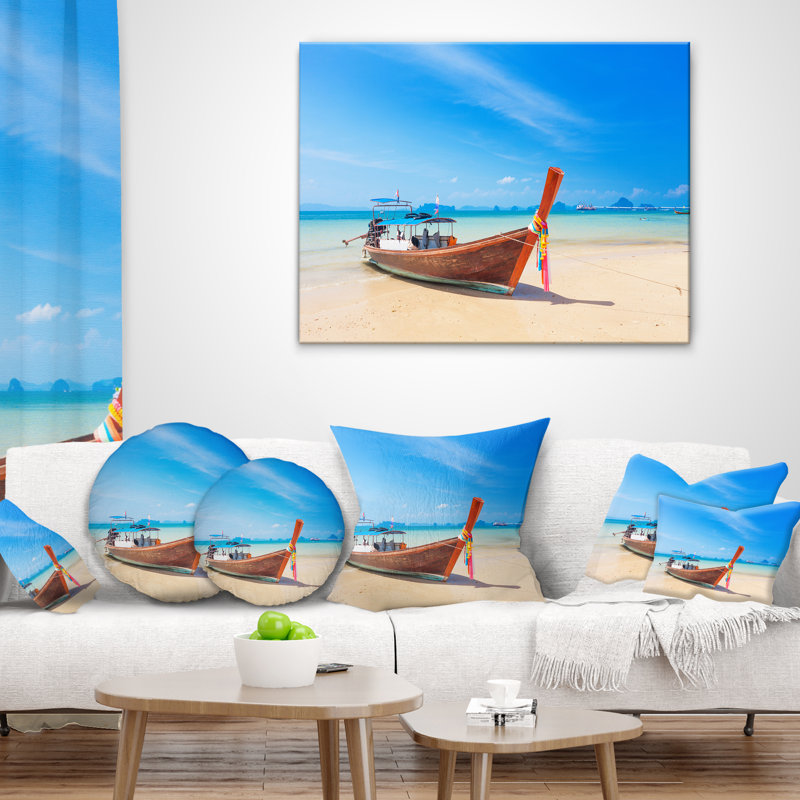 Coussin de mer tropical avec bateau, 16 po x 1 po