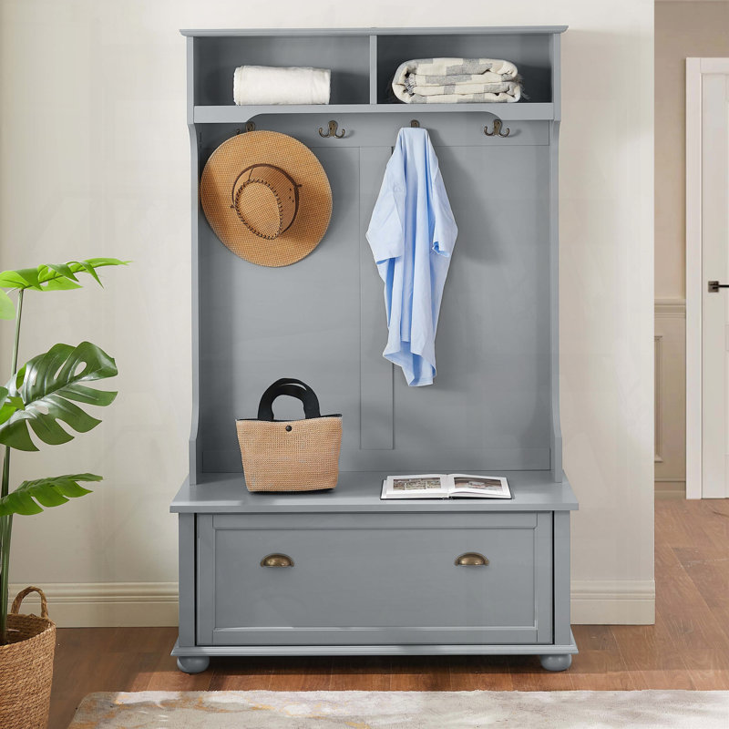 Modern Classic Hall Tree with Shoe Rack and Coat Hooks