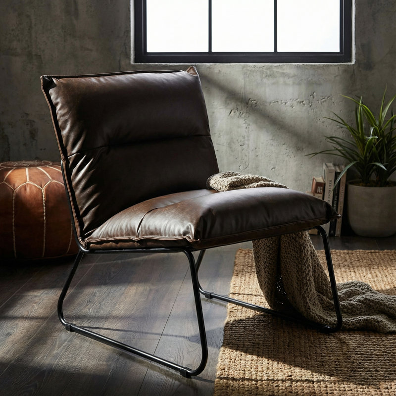 Laverock Faux Leather Slipper Chair, Brown Faux Leather