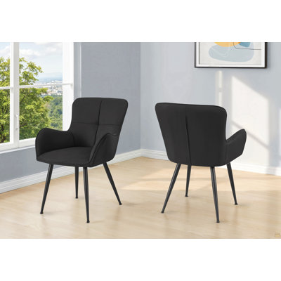Chaise de salle à manger, hauteur 33 po, ensemble de 2, rembourrée, latérale, salle à manger, cuisine, aspect suède noir, métal noir, contemporain, moderne