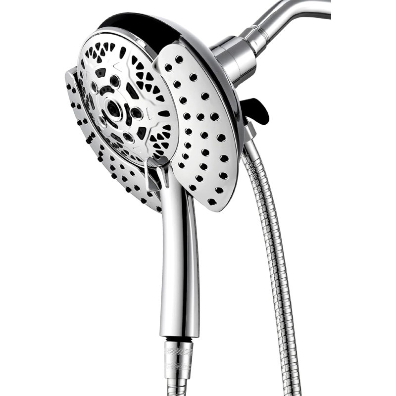 2-in-1 High-Pressure Shower System: 7.2" Rainfall Head & Handheld with Hose, 2.5 GPM, Silver