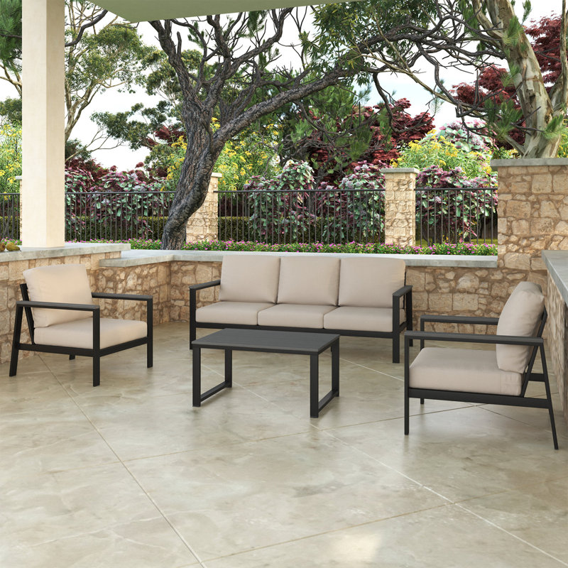 Townsend 4 Piece Sofa Seating Group with Sunbrella® Cushions, Cast Silver Sunbrella®