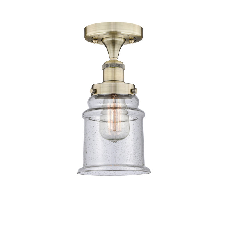 Alvi Glass Semi Flush Mount, Antique Brass