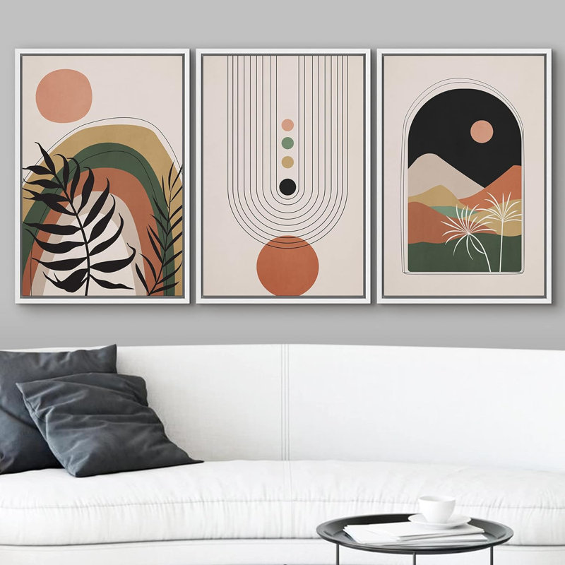 Bohemian-style Plants " Boho Mid-Century Geometric Desert Plant Landscape Abstract Illustrations Modern Bohemian Decor " 3 - Pieces