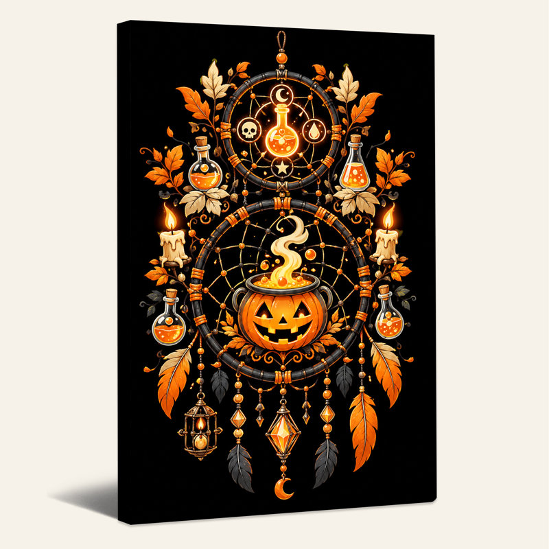 Art sur toile, orange, citrouille et rêves, H 24 po x l 16 po