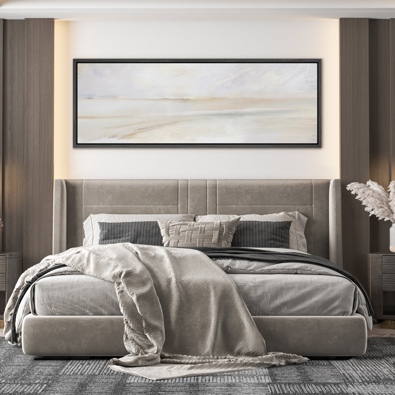 Tranquil Beach Coastal Landscape Modern Art, 20" H x 60" W, Black