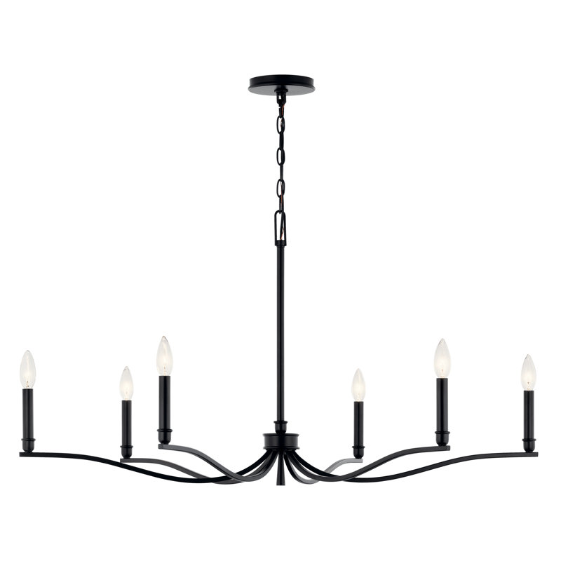 Steel Dimmable Classic / Traditional Chandelier, Satin Black, 6, 22.25" H x 42" W x 42" D