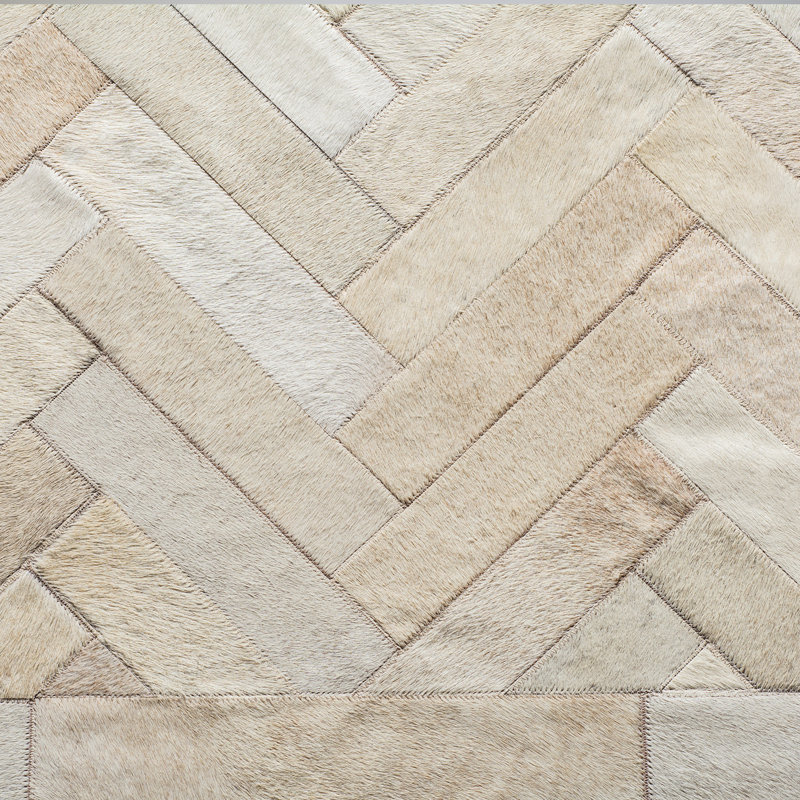 Ivoire en cuir fait à la main Tapis décoratif Chevron Plutus, Rectangle 8 pi x 10 pi