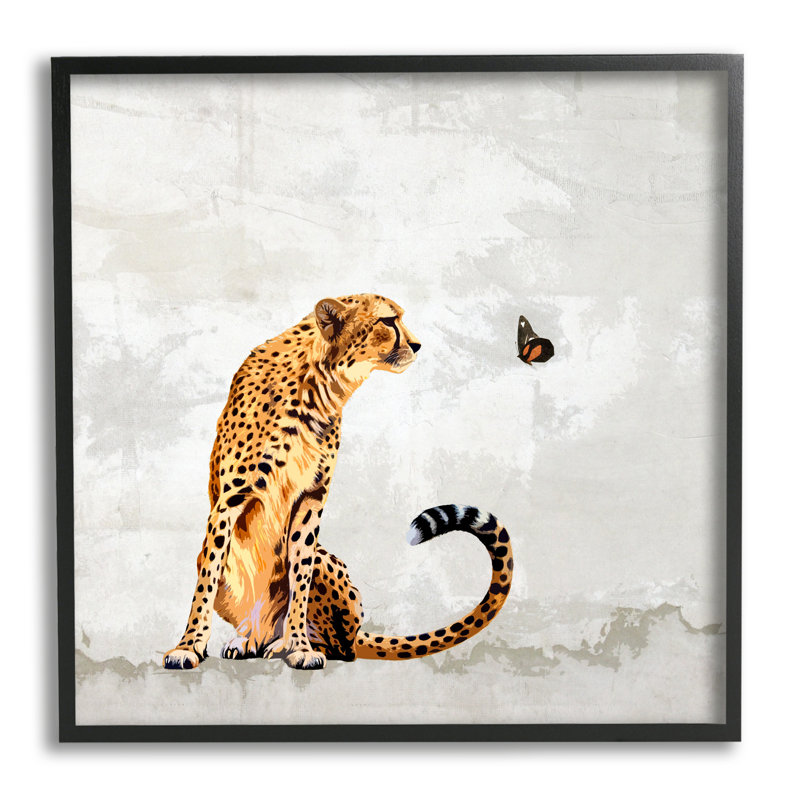 Guépard et papillon, nature abstraite - impression, H 12 po x l 12 po x P 1,5 po, Toile encadrée noire