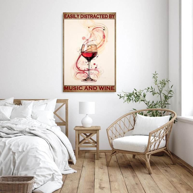 Musique et vin sur toile, H 14 po x l 11 po x P 1,25 po