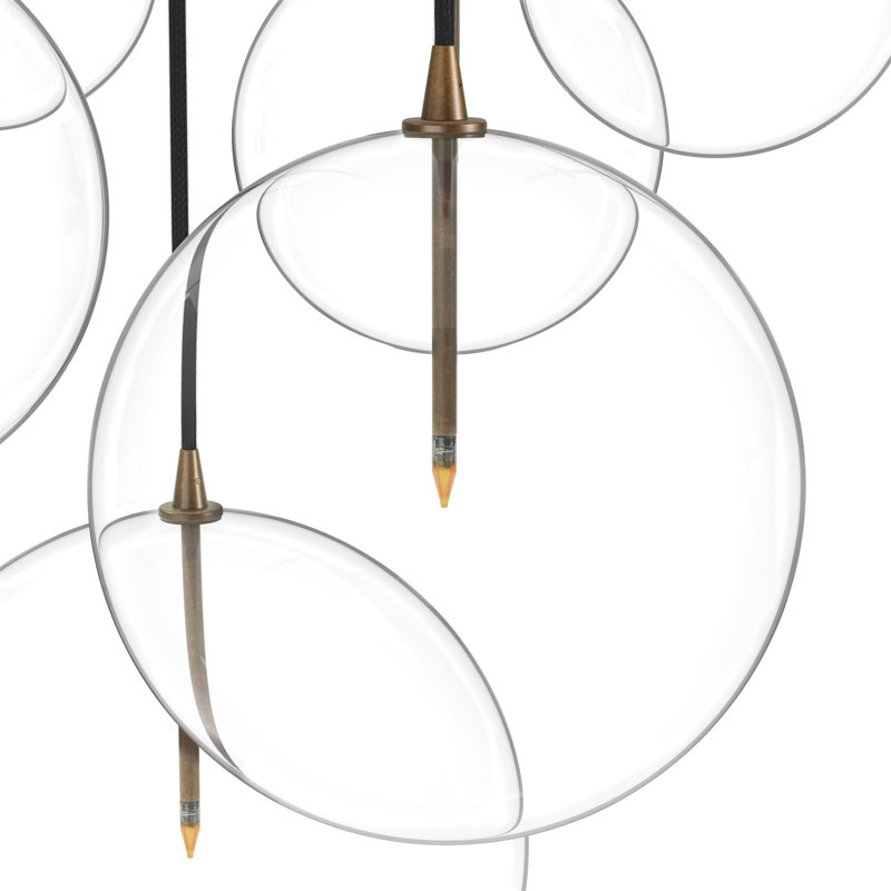 Cluster 7 - Light Chandelier, Clear Asymerical, Heritage Bronze Brass