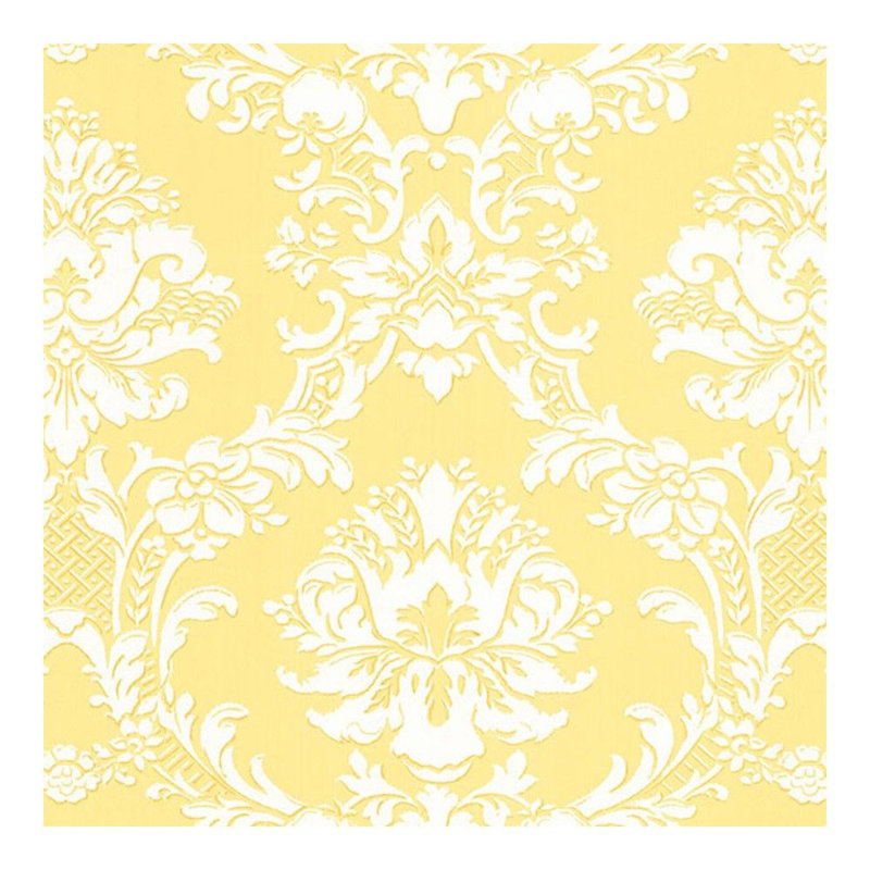 Rouleau de papier peint damassé l 33 pi x p 21 po Camarillo, Jaune / Blanc