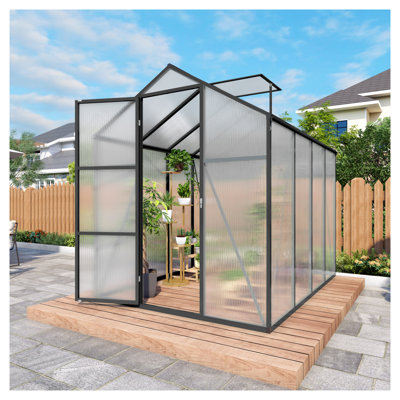 6x8 FT Walk-in Outdoor Greenhouse - Heavy Duty Polycarbonate Garden House with Sturdy Aluminum Frame, UV Protection & Adjustable Vents for Backyard Planting