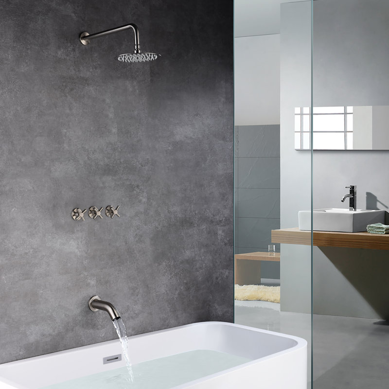 Complete Shower System with Rough in-Valve, Brushed Nickel