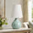14" Cordless Sage Green Ceramic Bedside Lamp with Scalloped Linen Shade and LED Bulb-1806745881