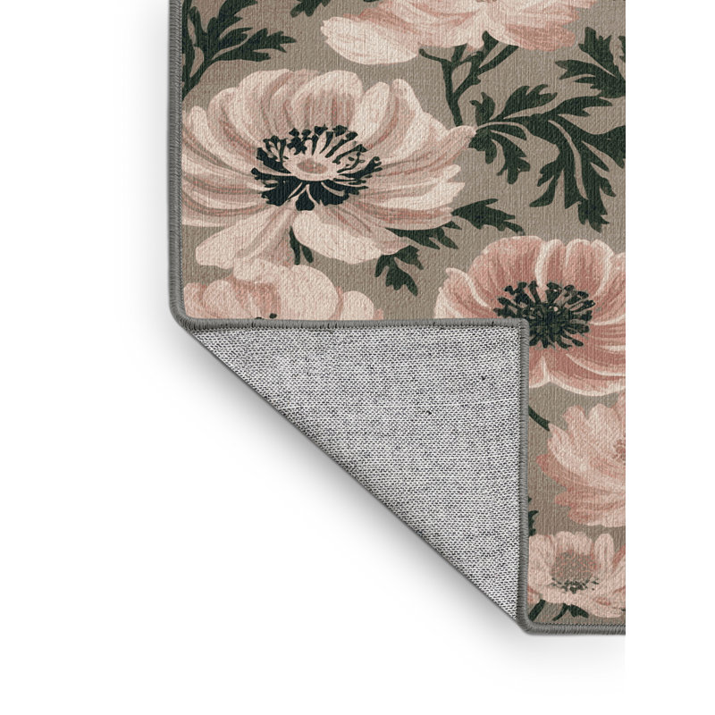 Tapis gris botanique lavable à la machine, Rond 3 pi
