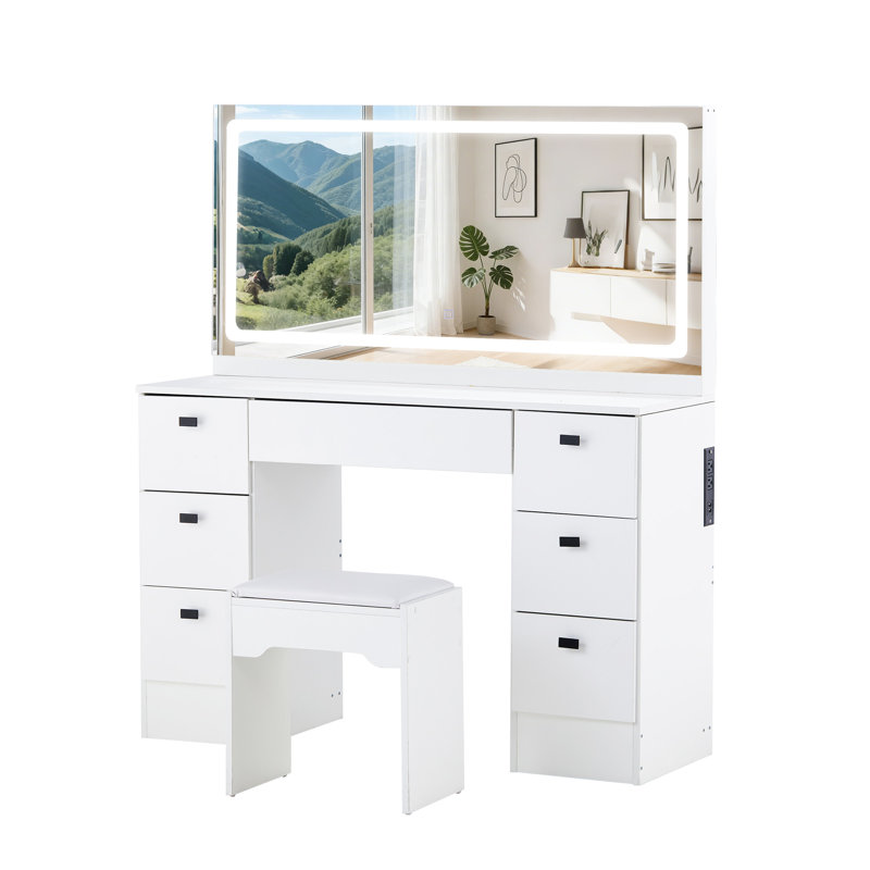 Ailiedh Dressing Table with Mirror, 7 Drawers Makeup Vanity Table Set