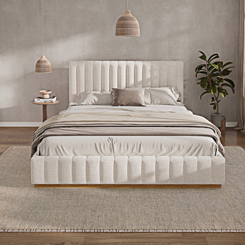 Upholstered Bed Frame With Headboard, King