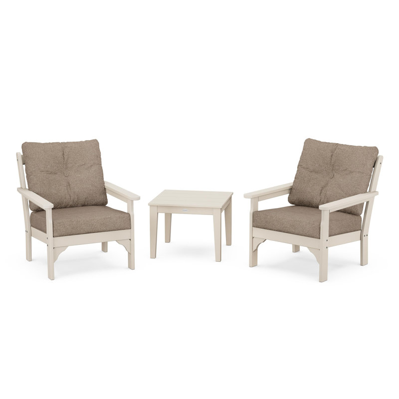 Vineyard 3-Piece Deep Seating Set, Sand, Spiced Burlap