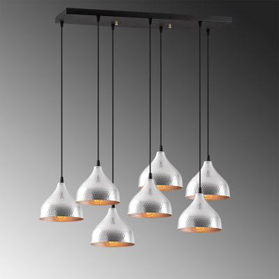 Lustre scandinave élégant, corps en métal argenté, hauteur réglable 44,9 po x 15,7 po x 45,0 po | Plaque de base: 30,7 po x 9,4 po x 1,2 po | 7 x douilles E27 de 40 W maximum | Éclairage moderne pour le salon et la salle à manger, design élégant
