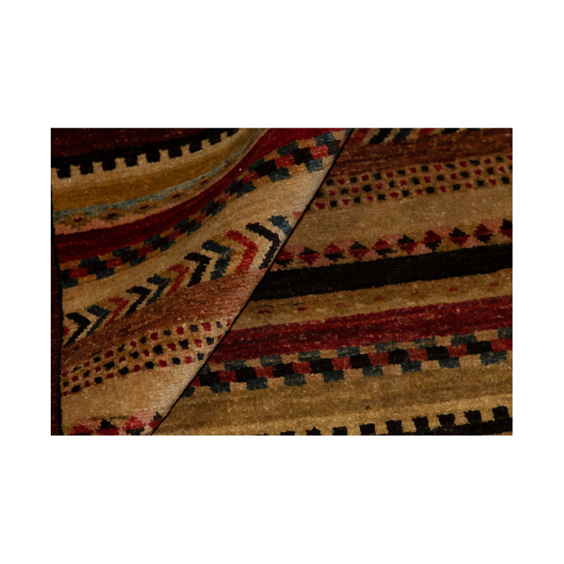 Wool Striped Area Rug in Wine/Green/Brown