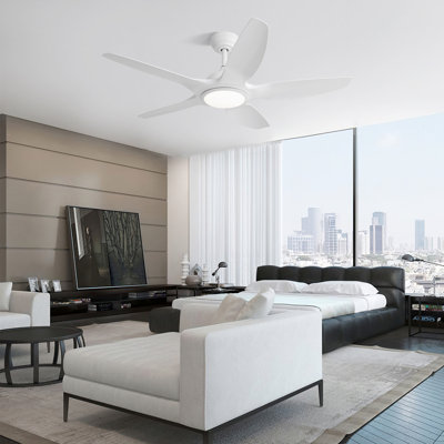48 inch ceiling fan with à intensité variable led light and remote control, 5 abs blades dc motor white