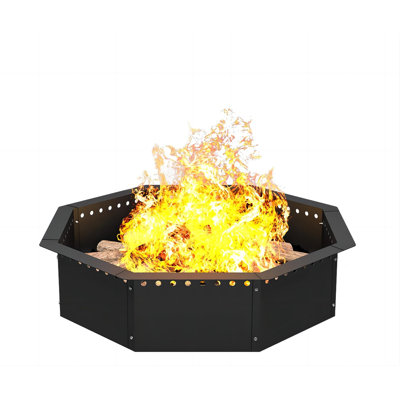 Anneau de foyer d'extérieur sans fumée de 28 pouces de diamètre intérieur de 24 pouces, grand revêtement de foyer en acier massif pour la combustion du bois à l'extérieur, anneau de feu de camp bricolage au-dessus ou dans le sol pour l'extérieur, octogonal