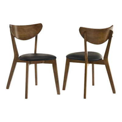 Two - Chair Dining With Black Seats And Dark Walnut Wood Mid Century Appeal, Gently Curved Back, Wide Angled Legs, Solid Rubberwood Structure Chairs Of 2 Seat Retro Inspired Smooth Easy To Clean ,