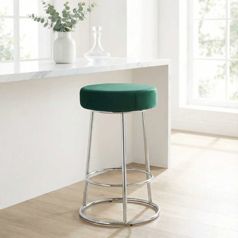 Holst Upholstered Counter Stool with Metal Frame, Green