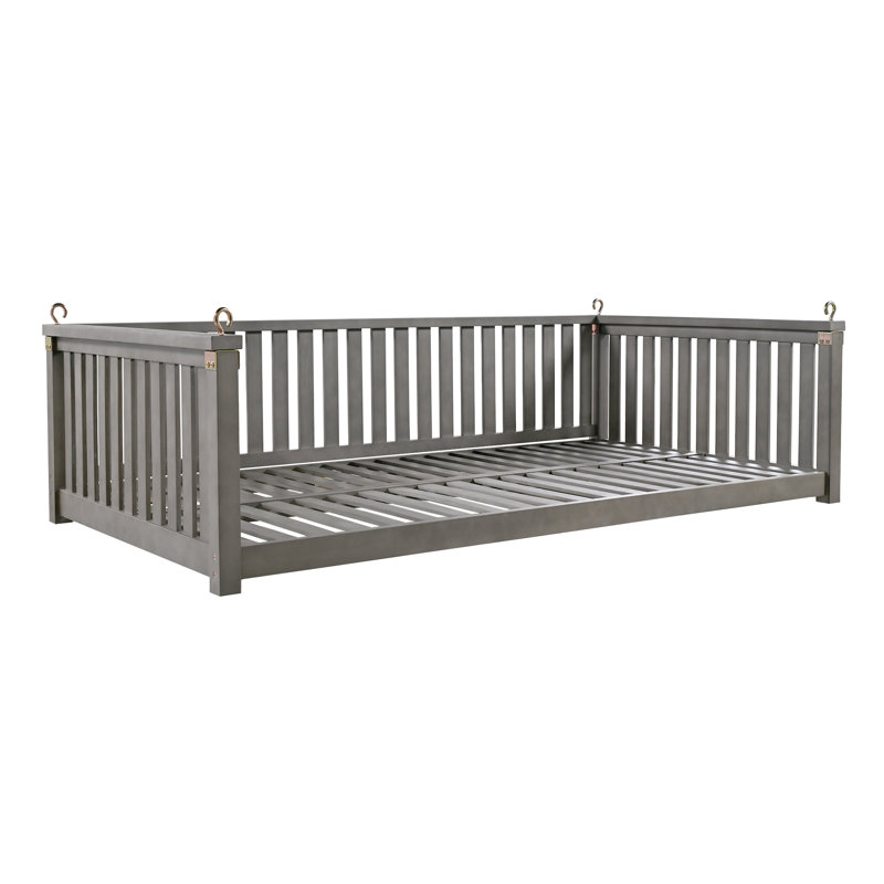 TOPMAX Minimalist Twin Size Garden Swing Bed with Weather Resistant Acacia Wood Frame in Gray