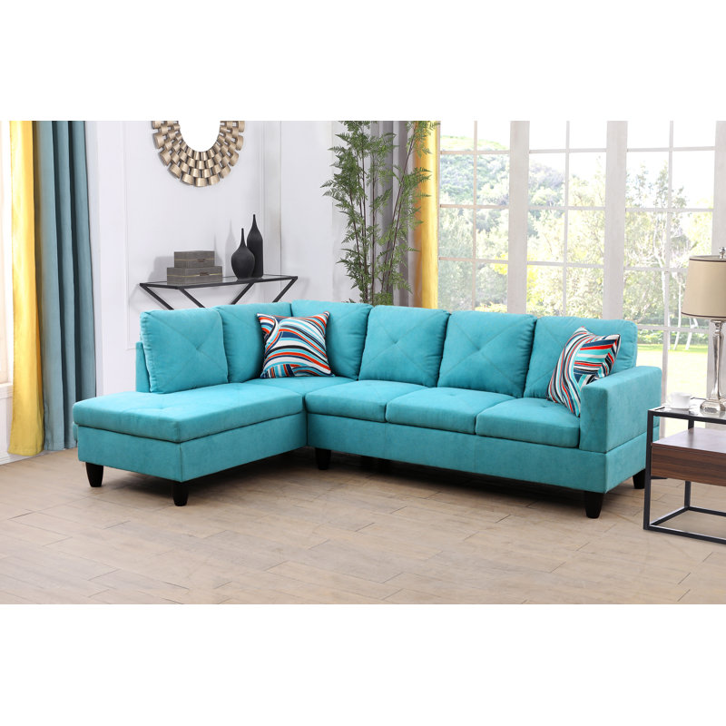 Adaleah Upholstered L-Shaped Sectional, Left Hand Facing, Blue Linen Blend
