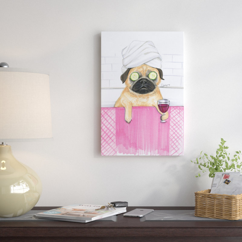 «Pug Bath», reproduction sur toile, H 18 po x l 12 po x p 1,5 po, Toile tendue, Pas de tapis
