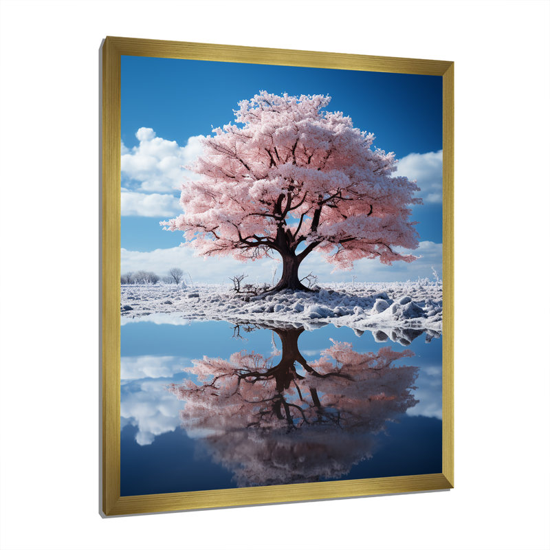 Dariush " Pink Tree Whimsical Reflections ", H 20 po x l 12 po x P 1 po, Encadrement doré
