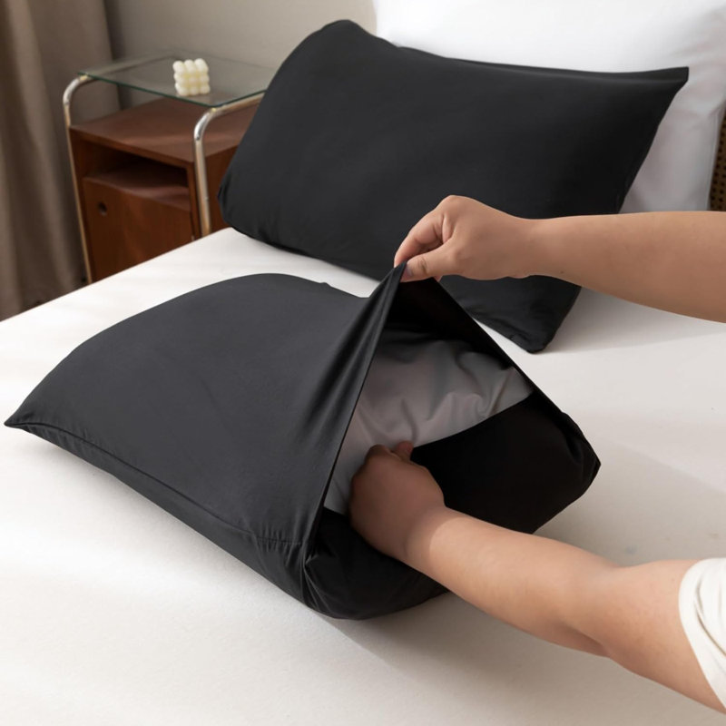 Ensemble d'édredon simple noir pour filles et garçons, 1 édredon noir Boho et 1 taie d'oreiller, matériau en microfibre douce et chaude, style bohème neutre, idéal pour les dortoirs