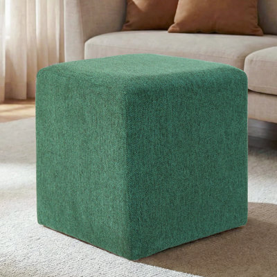 Small Square Upholstered Ottoman with Solid Wood Frame, Accent Footstool